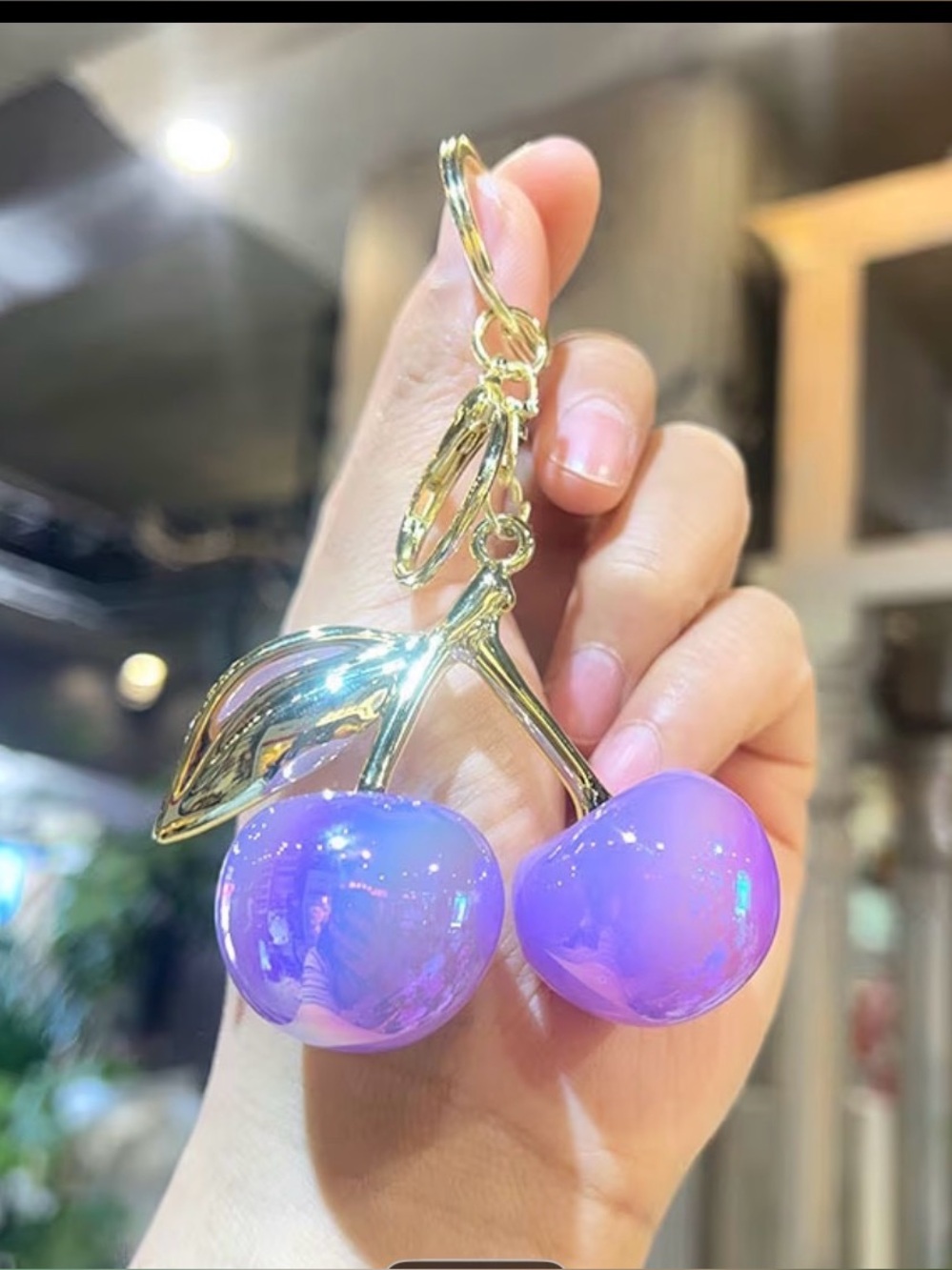 Unbranded Iridescent Purple Cherry Keychain bag charm NEW